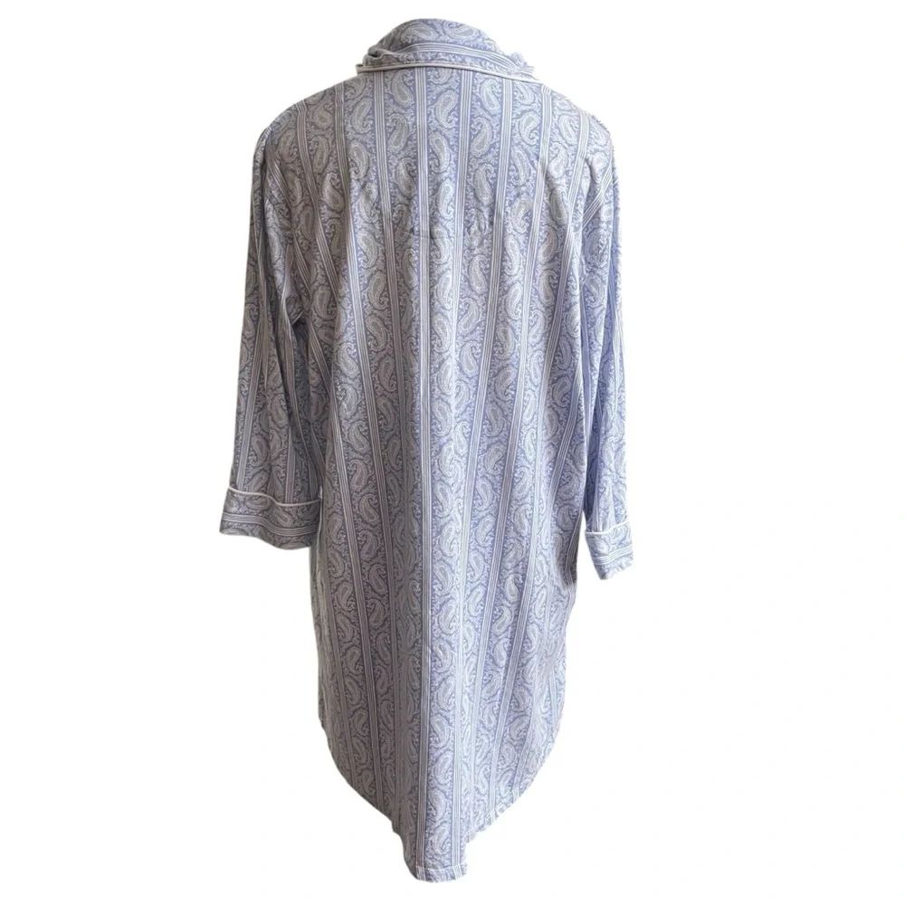 Ralph Lauren Blue Paisley Cotton Nightshirt White Piping Sleep‎ Loungewear